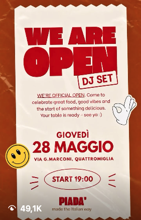 Reel: We are open, DJ set — Piada